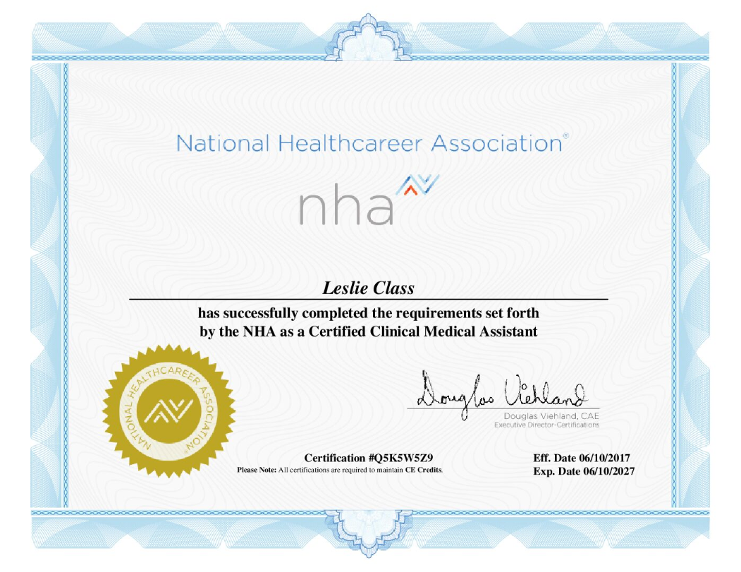 Certified Clinical Medical Assistant certificate