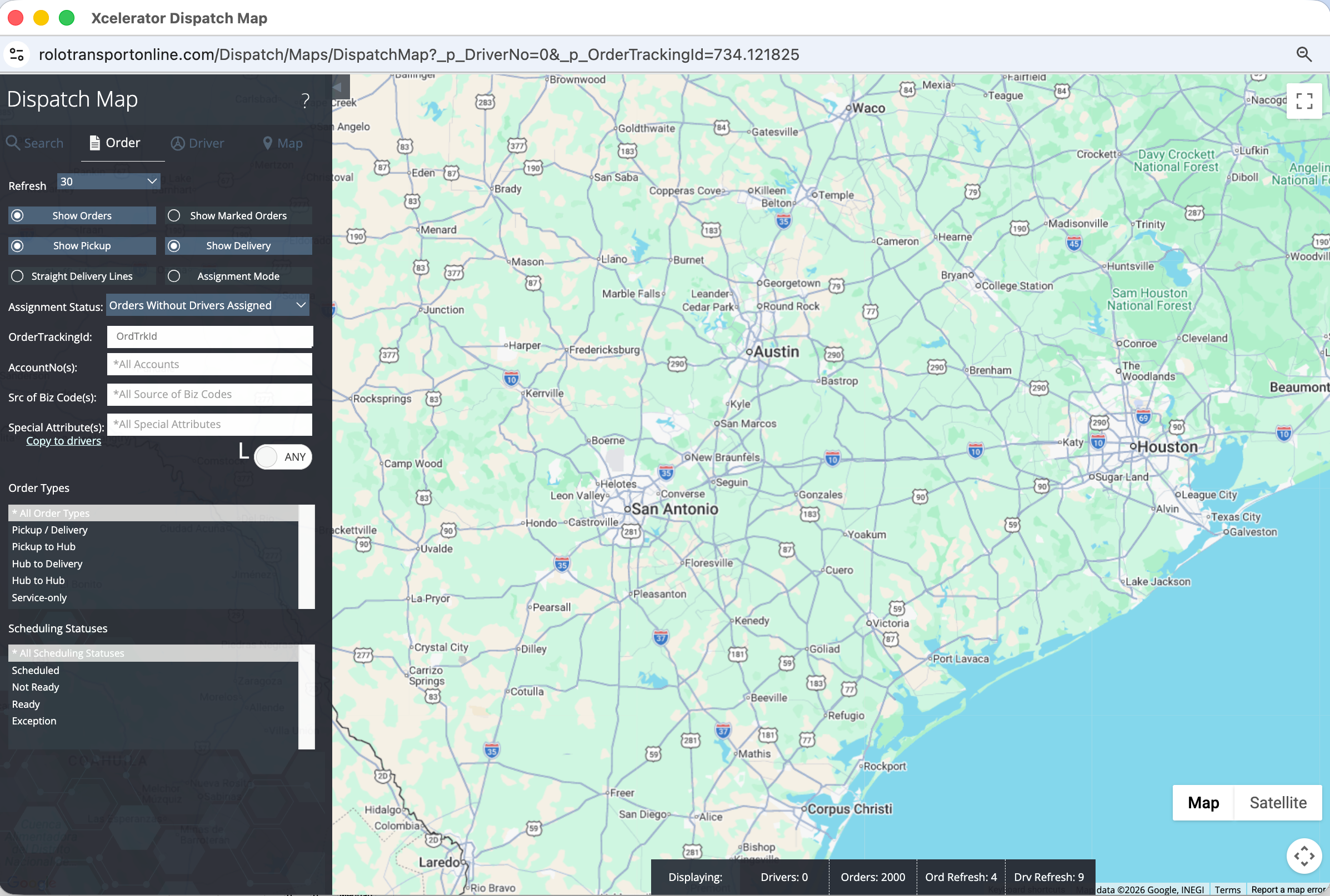 Dispatch Map Order Tab