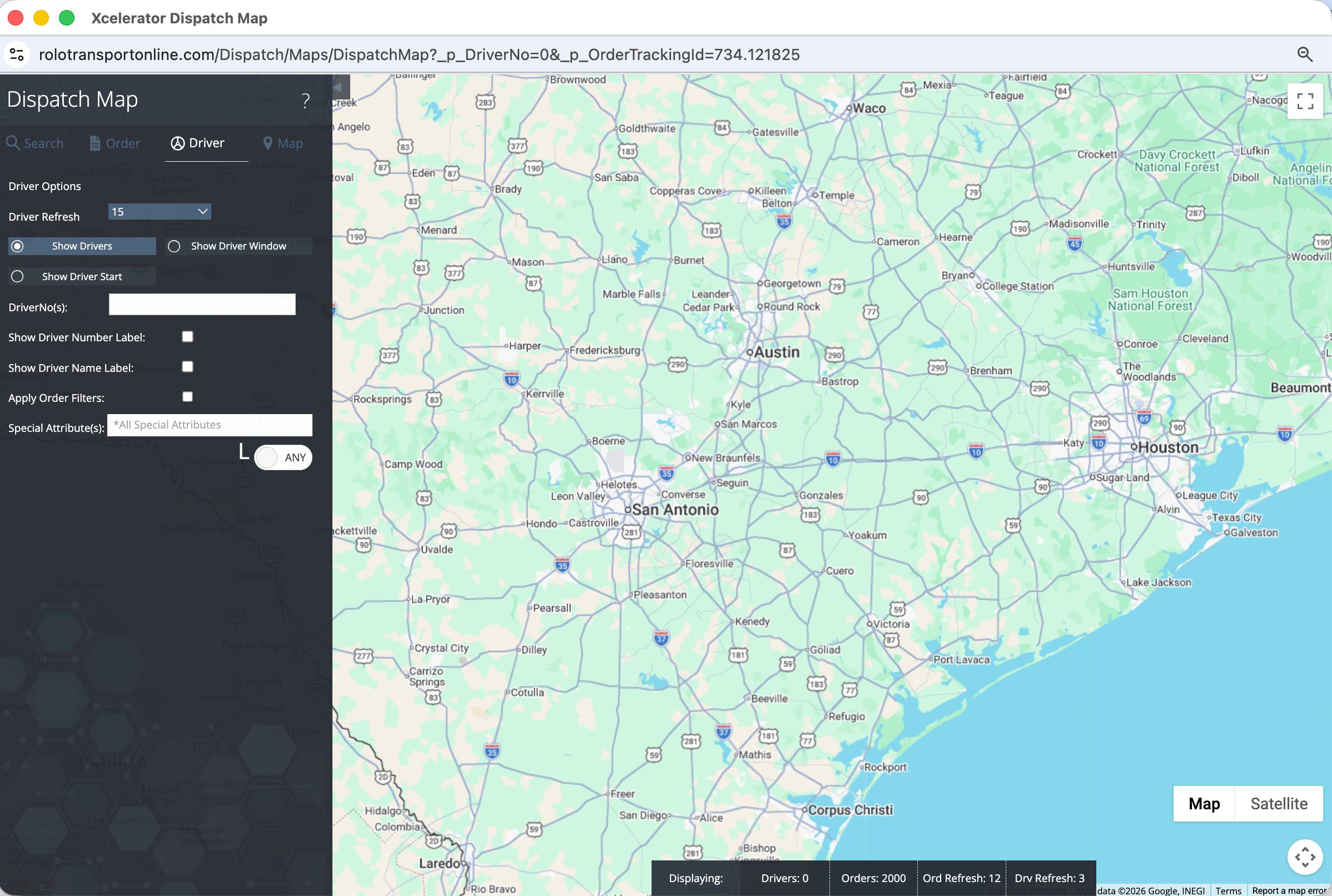 Dispatch Map Driver Tab