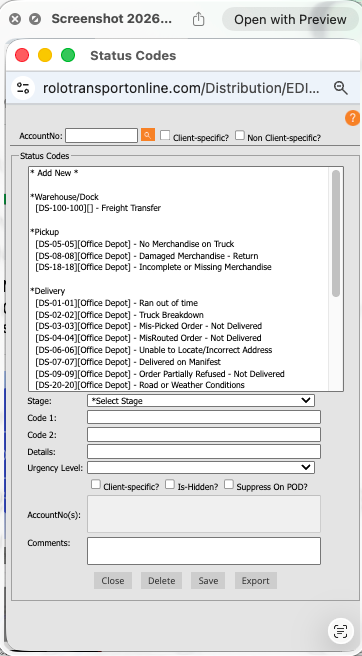 Exception Status Codes