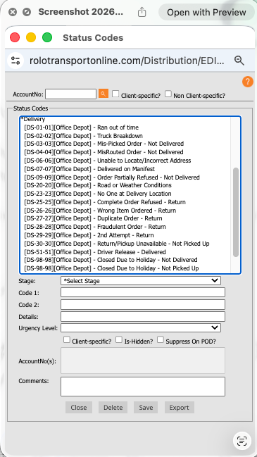 Delivery Status Codes