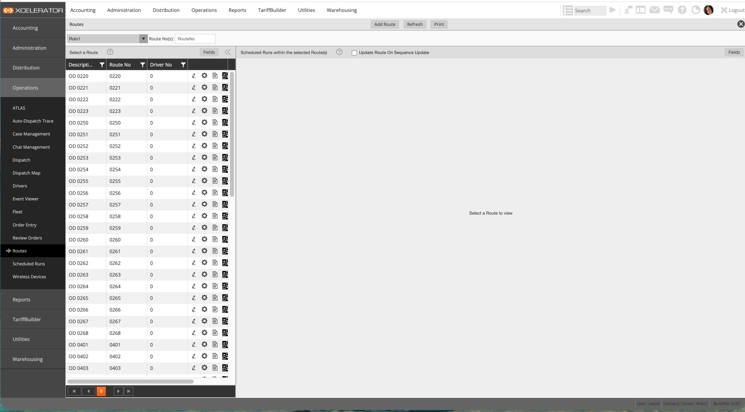 Routes screen