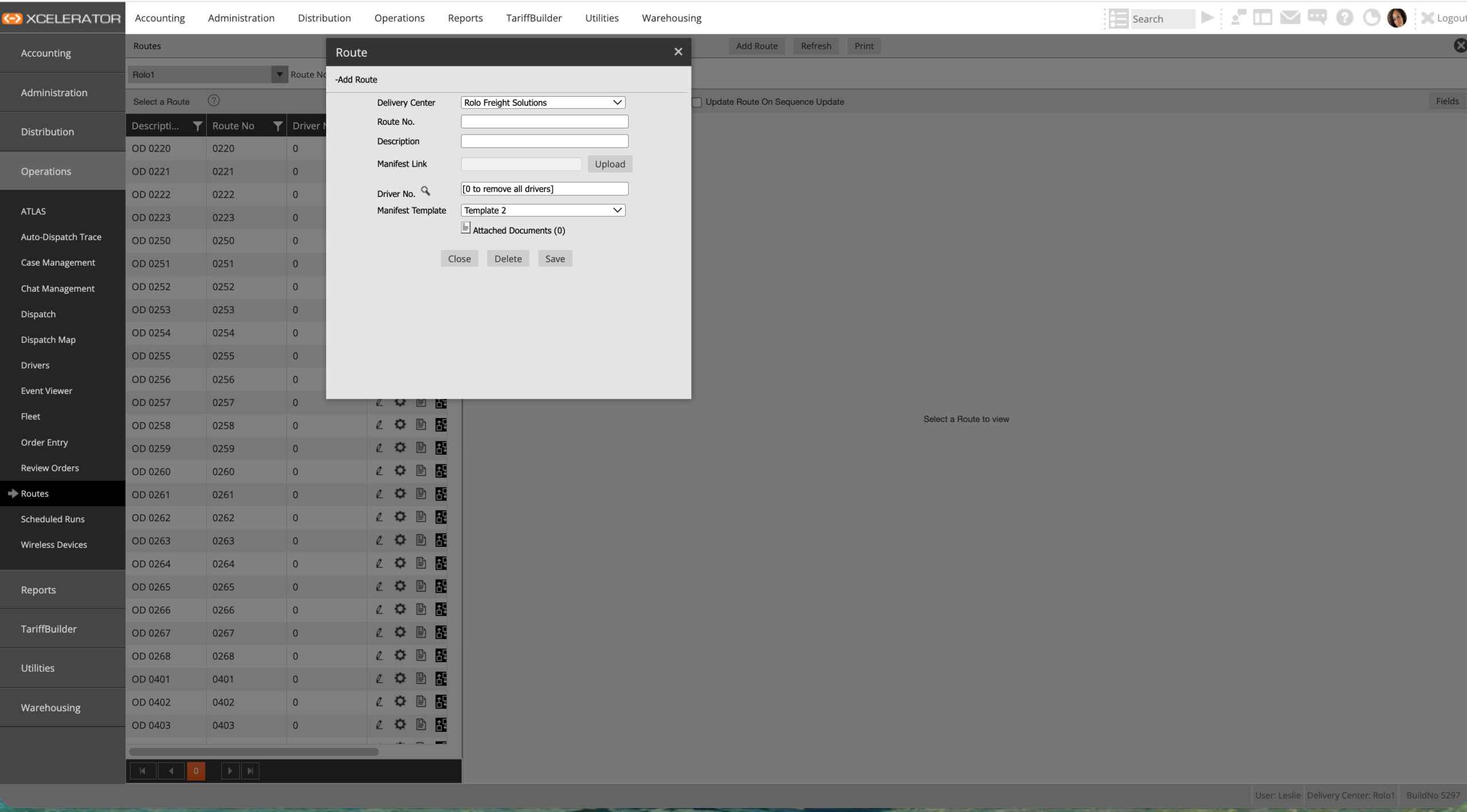 Add Route screen