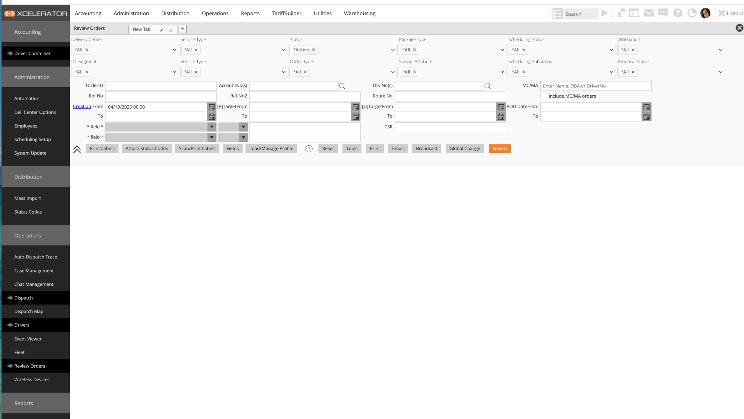 Review Orders screen