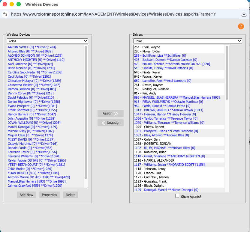 Wireless Devices screen
