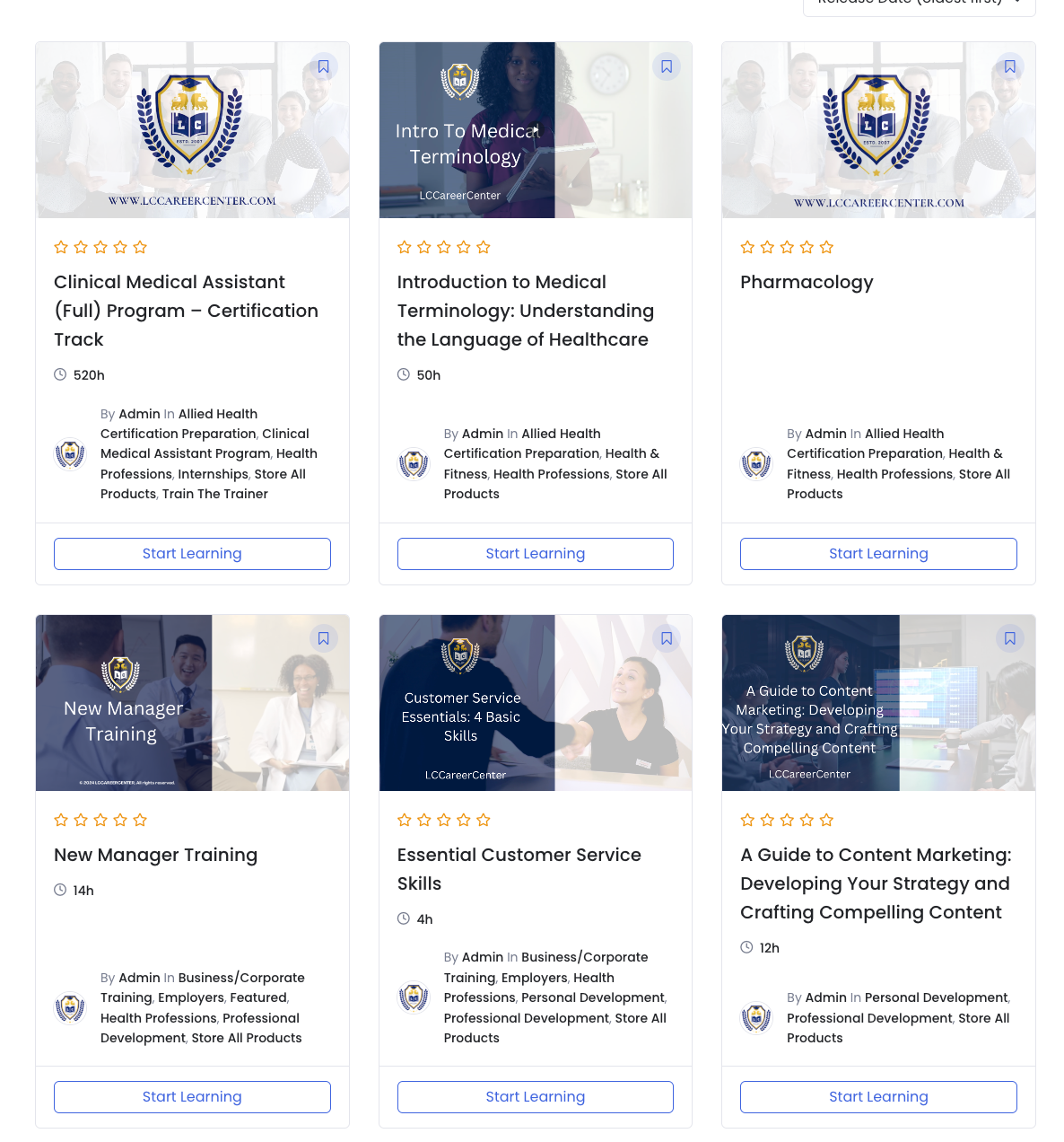 LC Career Center learning management system architecture and course environment