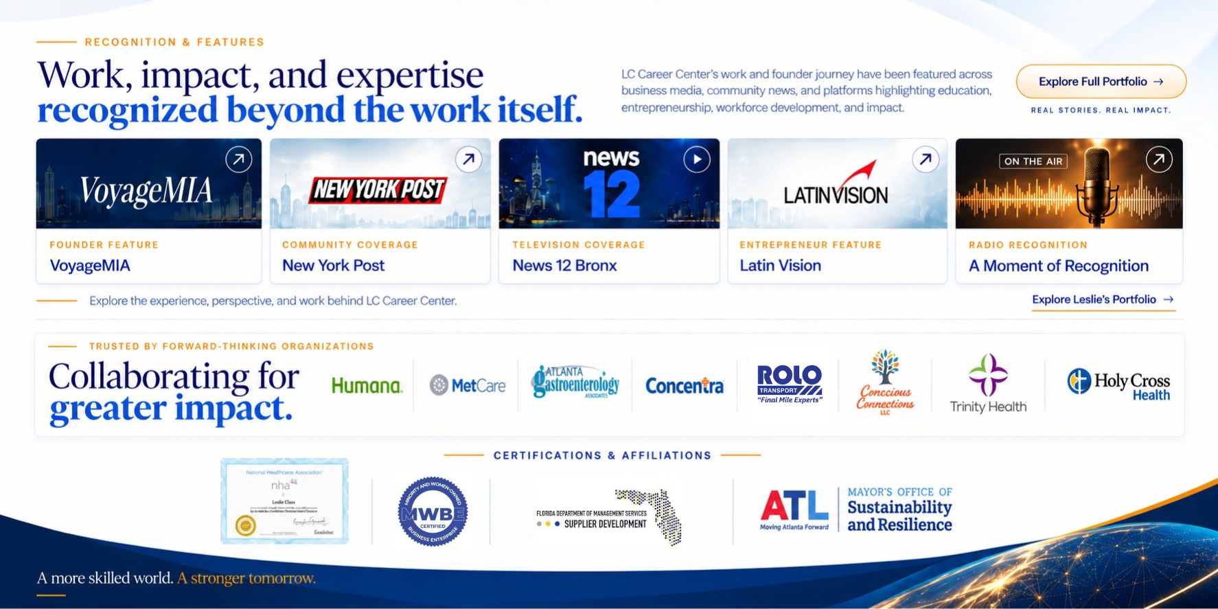 LC Career Center recognition, media features, selected organizations, certifications and affiliations