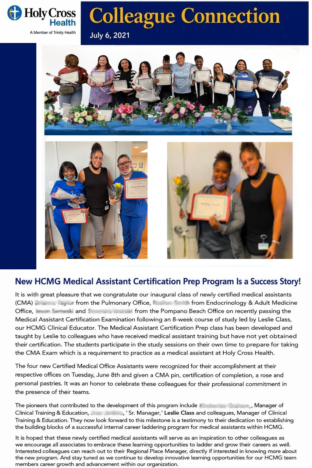 Holy Cross Health Colleague Connection featuring the Medical Assistant Certification Prep Program