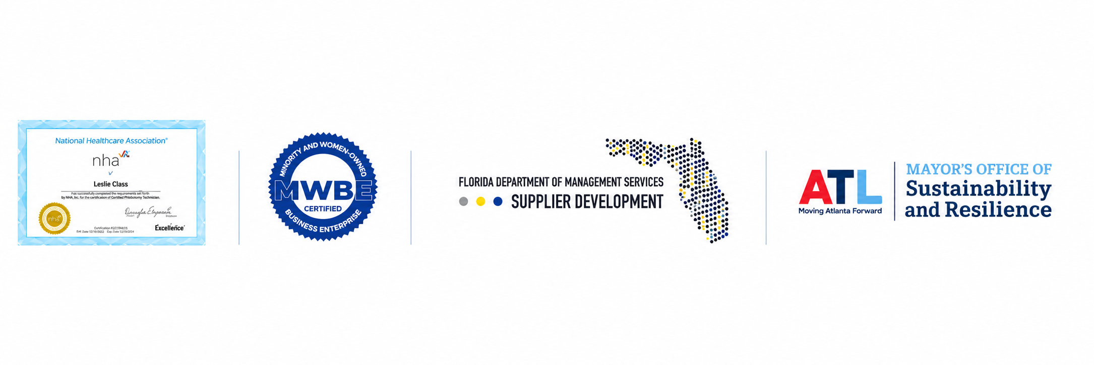 Professional certifications, supplier diversity credentials and business affiliations