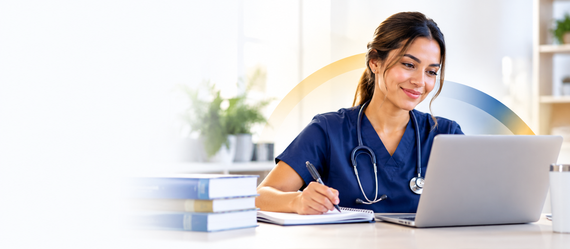 Healthcare learner studying online while building skills for career advancement